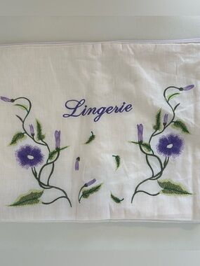 Lily Juliet Lingerie Bag Embroidered Floral Cotton Travel Laundry Bag